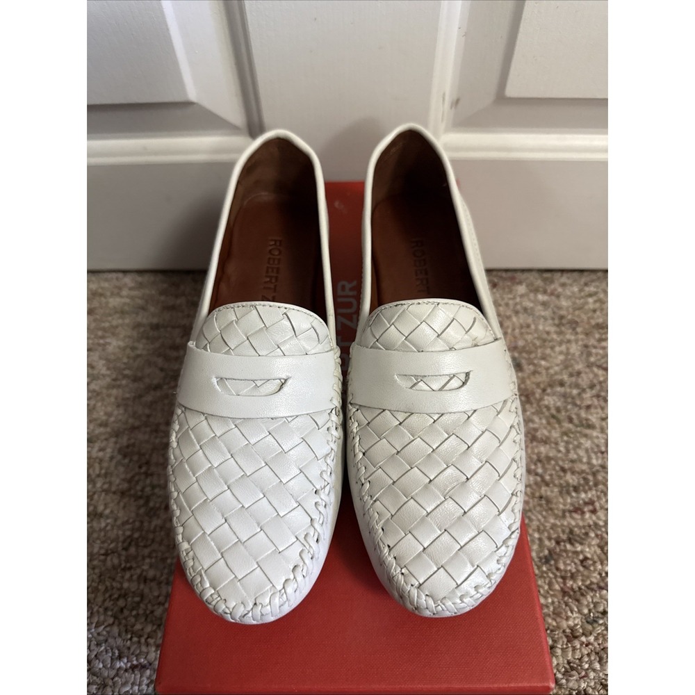 ROBERT ZUR Petra Loafter‎ White Shoes Women's Woven Leather Size 7 AA BRAND NEW